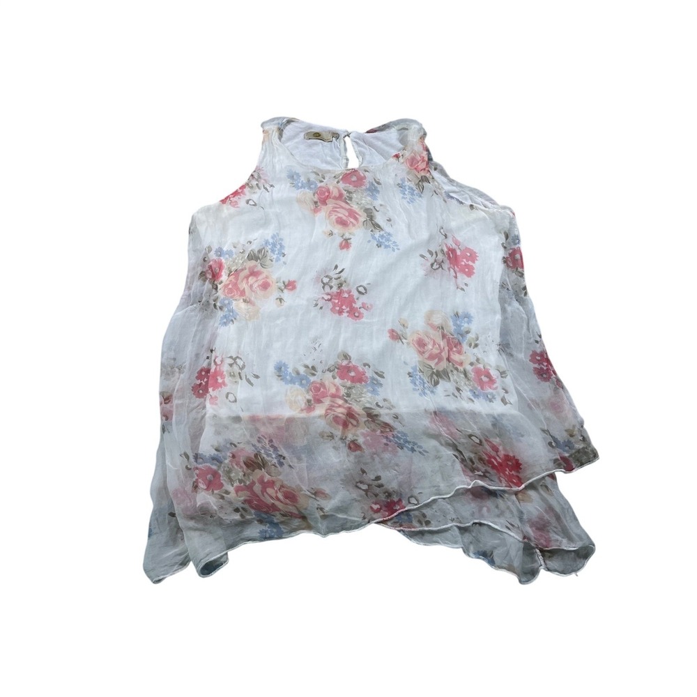 Made in Italy 100% Silk Sheer Floral Blouse Medium Romantic Cottagecore Boho